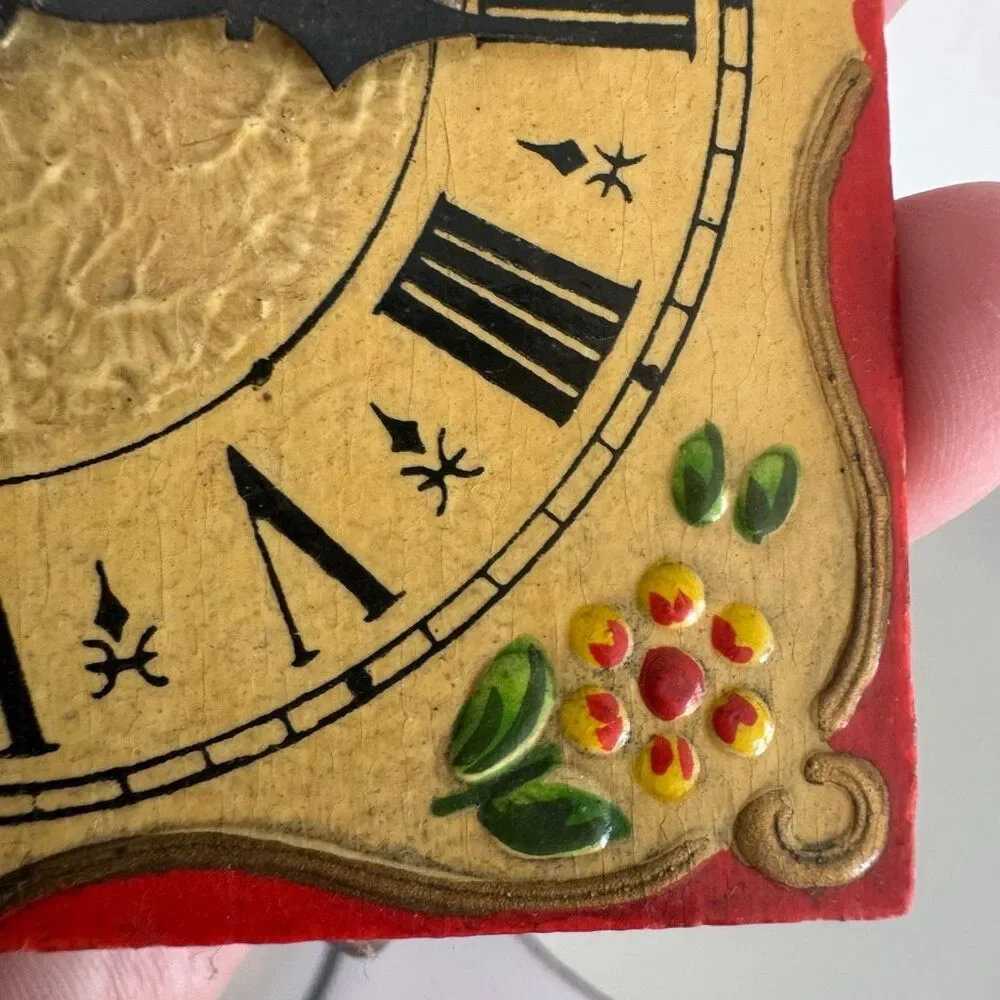 Vintage German Black Forest Wall Clock Hand Painted Floral Folk Art Wood Germany